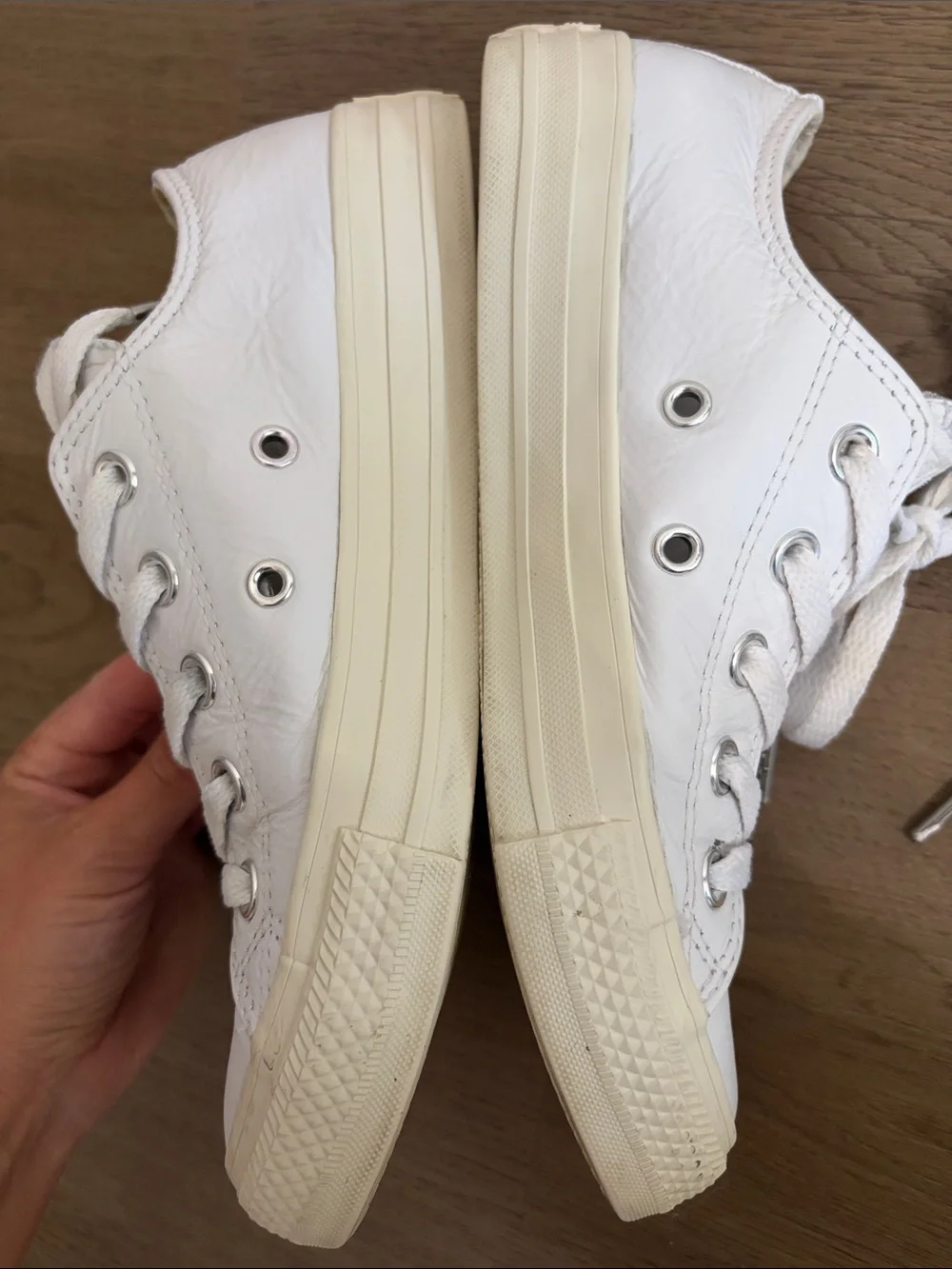 Converse Kids White Low-Top Leather Sneakers with Subtle Navy Heel Tab